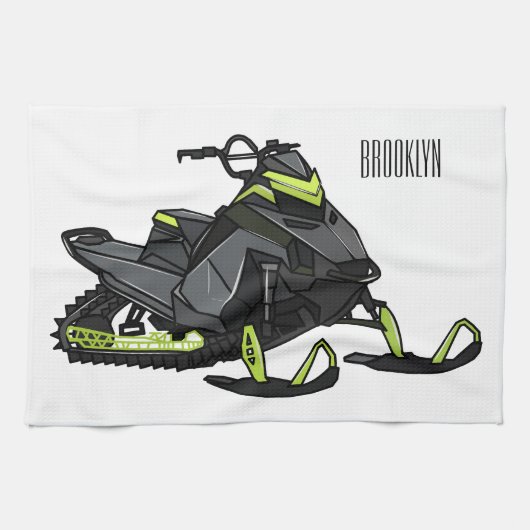 スノーモービル漫画イラストレーション キッチンタオル (横)