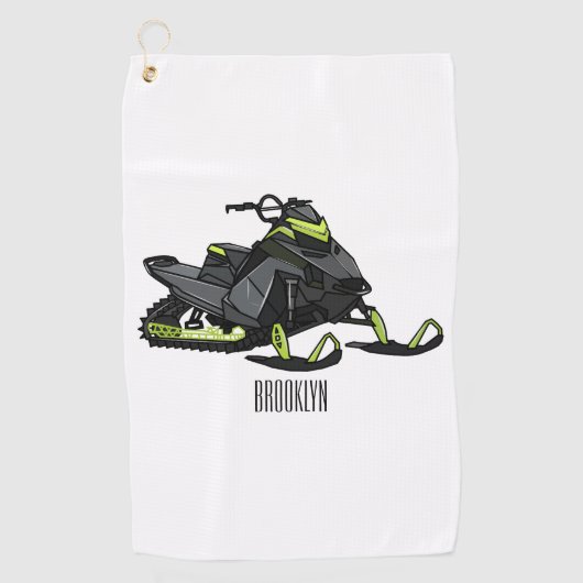 スノーモービル漫画イラストレーション ゴルフタオル (正面)