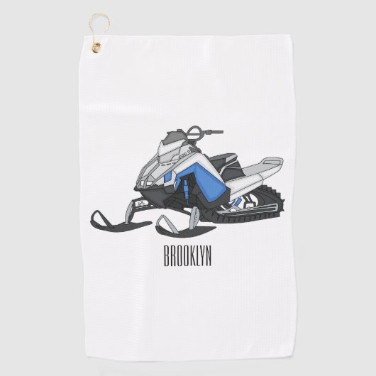 スノーモービル漫画イラストレーション ゴルフタオル (正面)