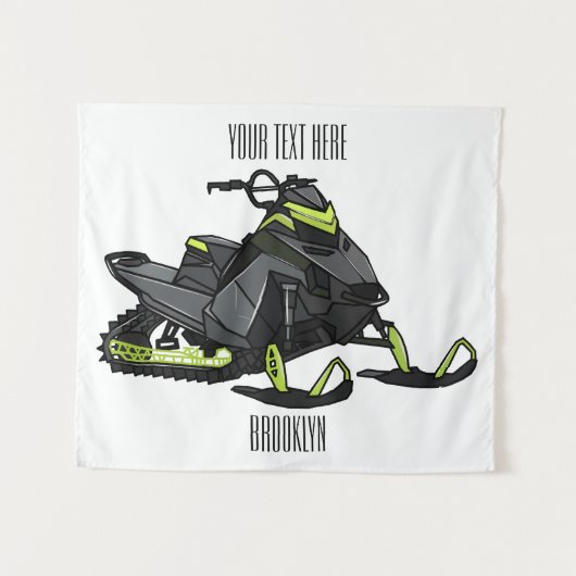 スノーモービル漫画イラストレーション タペストリー (正面(横))