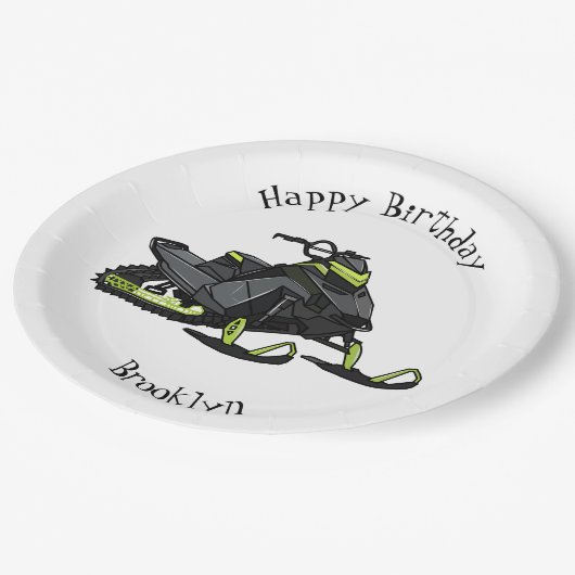スノーモービル漫画イラストレーション ペーパープレート (アングル)