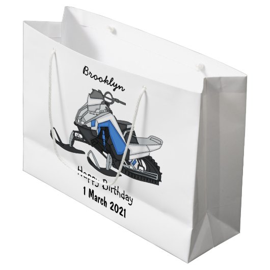 スノーモービル漫画イラストレーション ラージペーパーバッグ (正面アングル)