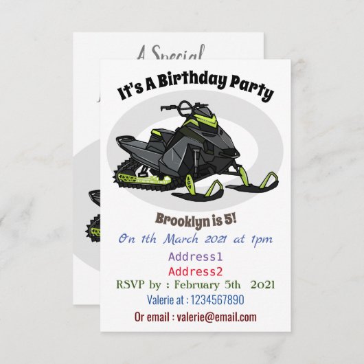 スノーモービル漫画イラストレーション 招待状 (正面/裏面)