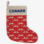 スノーモービル用スノーモービルパターンパーソナライズされた スモールクリスマスストッキング (正面)