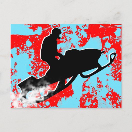 スノーモービル。パウダートレイル。 ポストカード (正面)