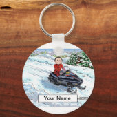 スノーモービル – 男性の漫画 キーホルダー (正面)