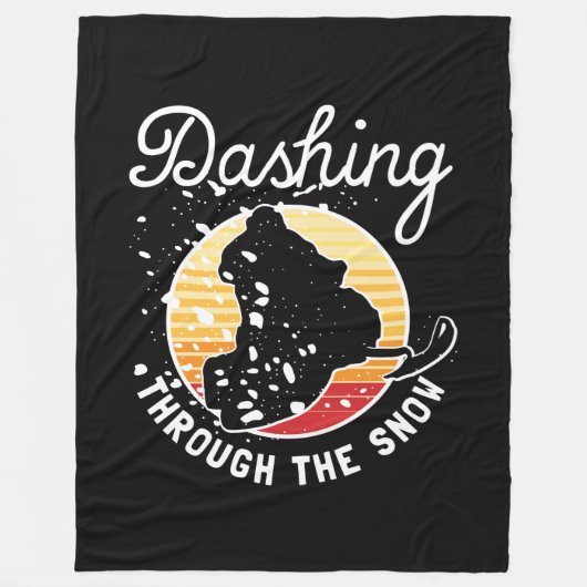 スノーモービル – 雪の中をダッシュイン フリースブランケット (正面)