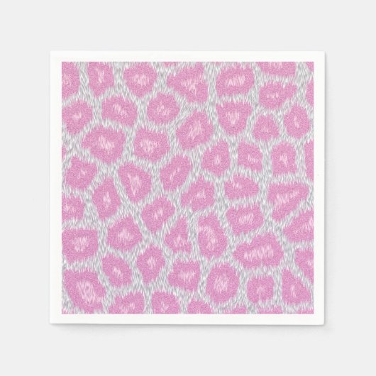 スノーレオパードスタイル – シルバーピンク スタンダードカクテルナプキン (正面)