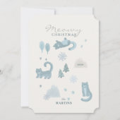 スノーレオパードMeoyクリスマスブルーホリデーカード 招待状 (正面)