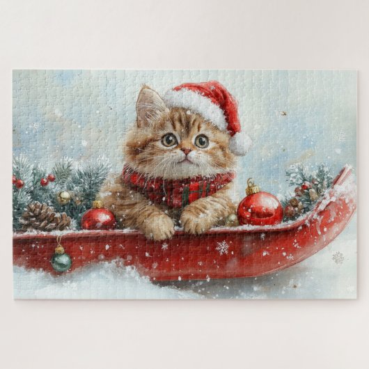 スノーレターのペルシャ猫そりすねこクリスマス ジグソーパズル (横)