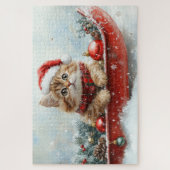 スノーレターのペルシャ猫そりすねこクリスマス ジグソーパズル (縦)