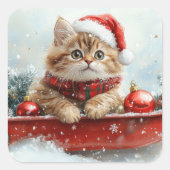 スノーレターのペルシャ猫のそりクリスマス スクエアシール (正面)