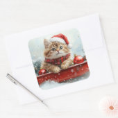 スノーレターのペルシャ猫のそりクリスマス スクエアシール (封筒)