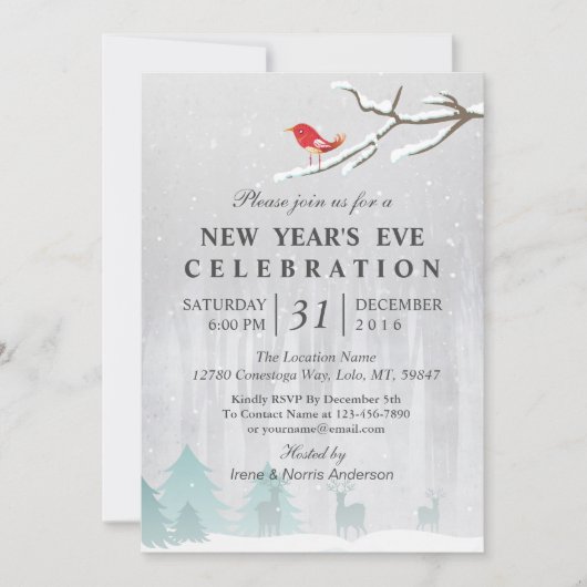 スノーワンダーランドニューイヤーズイブパーティの招待状 招待状 (正面)