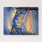 スノーヴィレッジアットサンセット白熱［赤熱］光を放つ通りランプ ジグソーパズル (横)