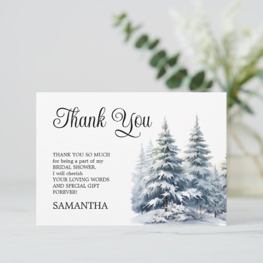 スノー・イン・ラブ 冬の松林 ブライダルシャワー サンキューカード (スタンド正面)