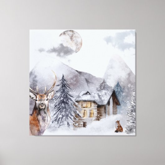 スノー&カリブー&キツネ キャンバスプリント (正面)