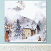 スノー&カリブー&キツネ キャンバスプリント (インサイチュ (ウッドフロア))