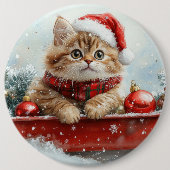 スノー・クリスマスのそりの中のペルシャ猫 缶バッジ (正面)