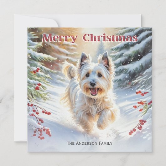 スノー・テリアの犬とメリークリスマス シーズンカード (正面)