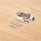 スノー レッド バーン ウィンター クリスマス ウェディング アクリル招待状 (レイダウン)