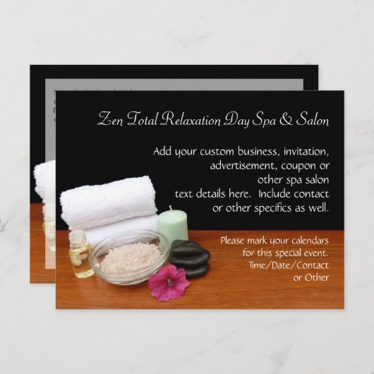 スパかマッサージまたはペディキュアのサロン場面黒または色 インビテーションポストカード (正面/裏面)