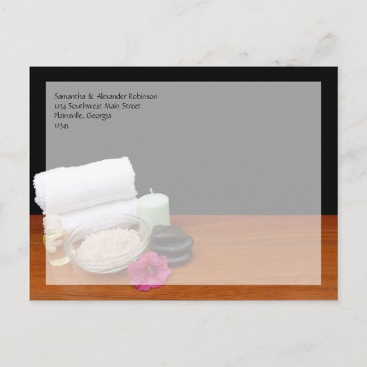 スパかマッサージまたはペディキュアのサロン場面黒または色 インビテーションポストカード (裏面)