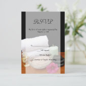 スパかマッサージまたはペディキュアのサロン場面黒または色 出欠カード (スタンド正面)