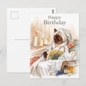 スパでくつろぐシャム猫の誕生日お祝い ポストカード (正面/裏面)