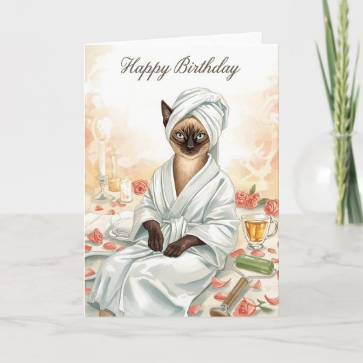スパで過ごすシャム猫の誕生日 カード (正面)
