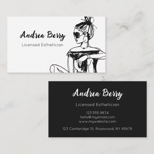 スパとサロンエステティシャン白黒 名刺 (正面/裏面)