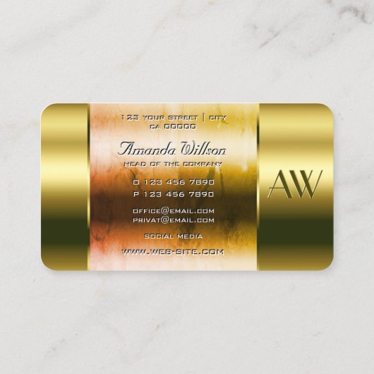 スパと美しい金ゴールドとガラス光学イニシャル 名刺 (裏面)