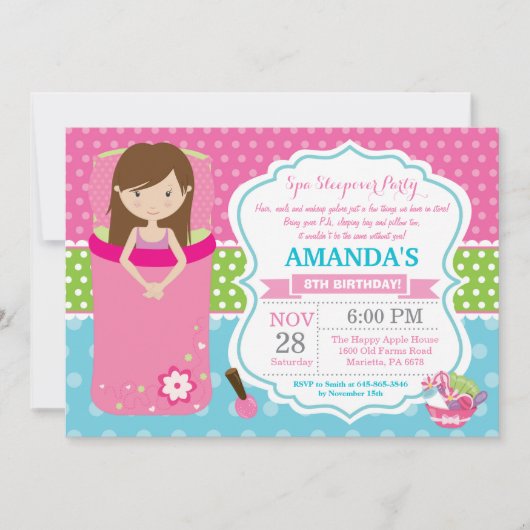 スパのお泊まりのお誕生日パーティーの招待 招待状 (正面)