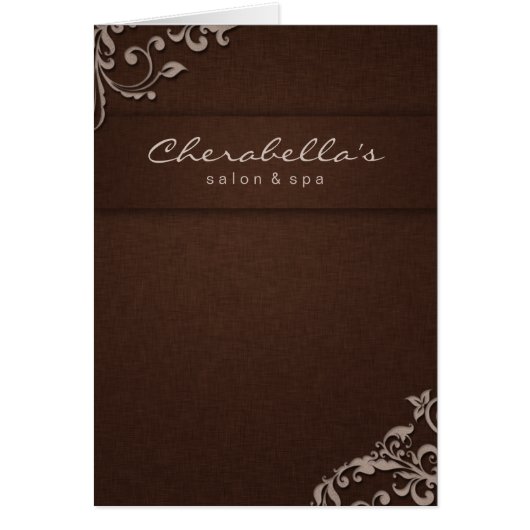 スパのサロンのパンフレットのベージュブラウンの麻布の花柄 (正面)