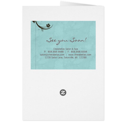 スパのサロンのパンフレットの挨拶状の水を含んだ青 (裏面)