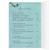 スパのサロンのパンフレットの挨拶状の水を含んだ青 (内側 (左))