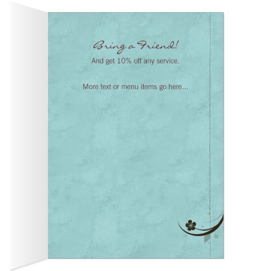 スパのサロンのパンフレットの挨拶状の水を含んだ青 (内側 (右))