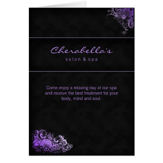 スパのサロンのパンフレットの挨拶状の花の紫色 (正面)