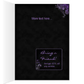 スパのサロンのパンフレットの挨拶状の花の紫色 (内側 (右))