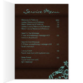 スパのサロンのパンフレットの茶色がかった鋼色の232リネン花柄2 (内側 (右))