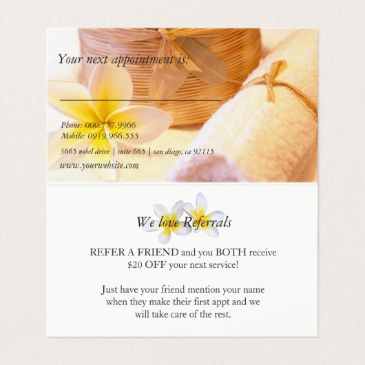 スパのスキンケアのマッサージのサロンW/Appointmentの紹介 名刺 (内部フラット)