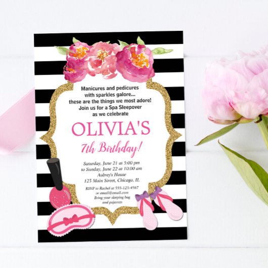 スパのスリープオーバー誕生日パーティー 招待状