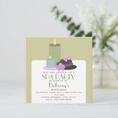 スパのパーティーの誕生日-蝋燭の蘭および石 招待状 (スタンド正面)