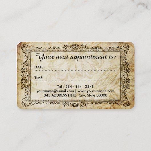 スパの美容院のヴィンテージの華麗さのアポイントメントカード 予約カード (裏面)