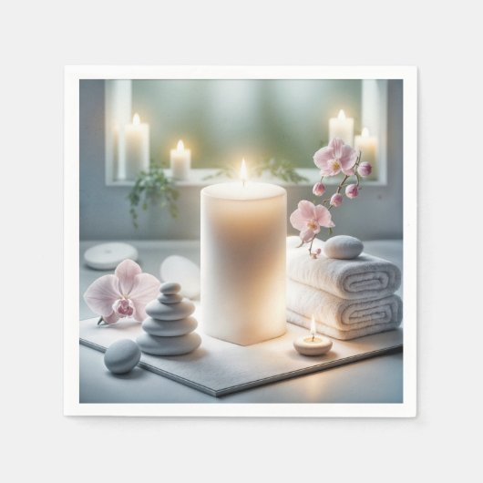 スパの蘭白熱［赤熱］光を放つと蝋燭 スタンダードカクテルナプキン (正面)