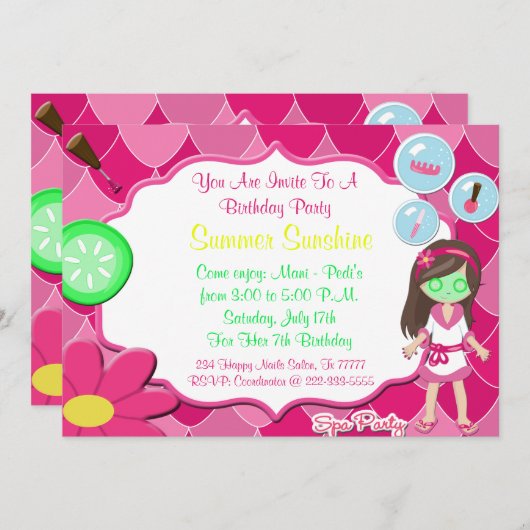 スパの誕生日のベビーまたはブライダルシャワーのパーティーの招待 招待状 (正面/裏面)