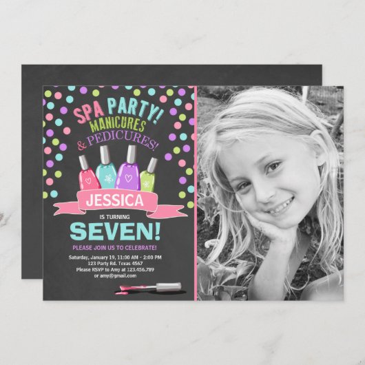 スパの誕生日の招待はサロンのピンクのチョークの手入れをします 招待状 (正面/裏面)