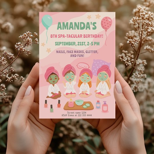スパの誕生日パーティー for ガールズ ピンク パンペ 招待状