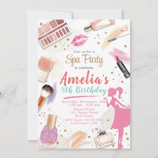 スパの誕生日招待状。豪華なメイクの誕生日 招待状 (正面)