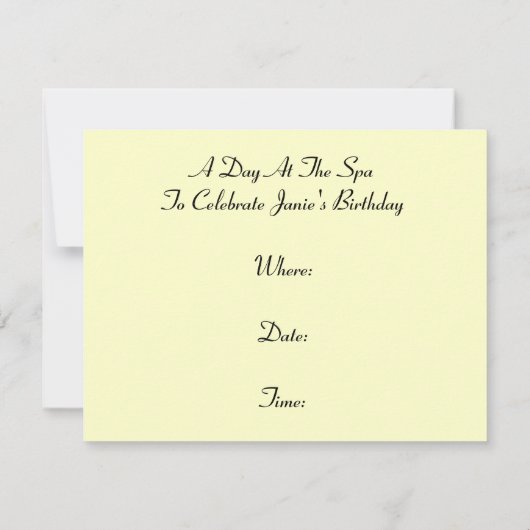 スパの退去のくつろぎの招待状のパーティーのレトロ 招待状 (裏面)